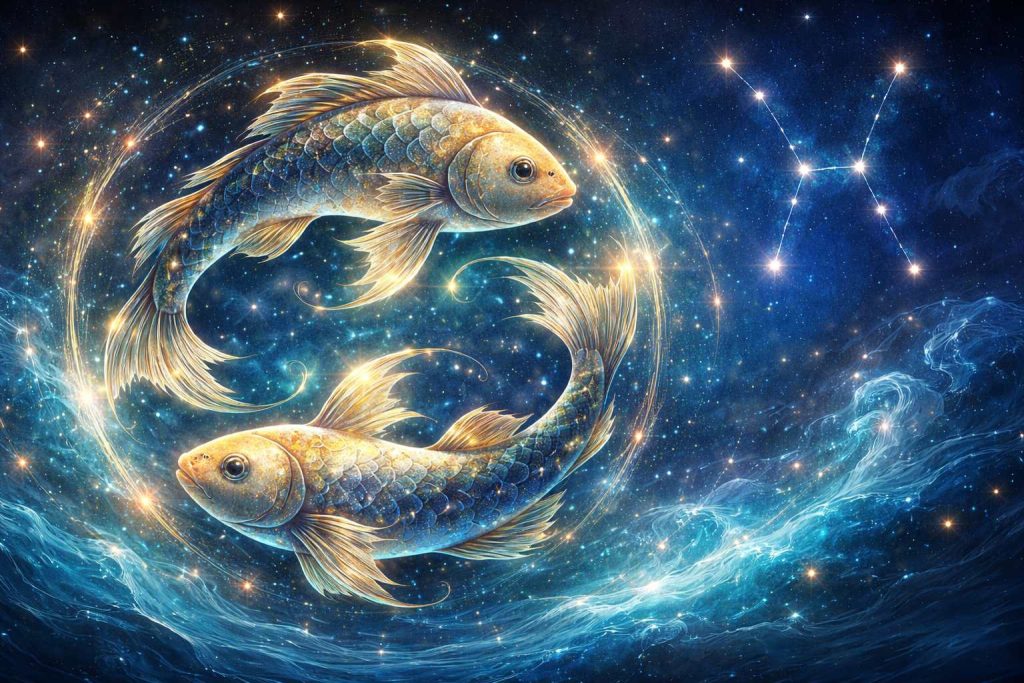 Meen Rashi in English Pisces zodiac sign illustration